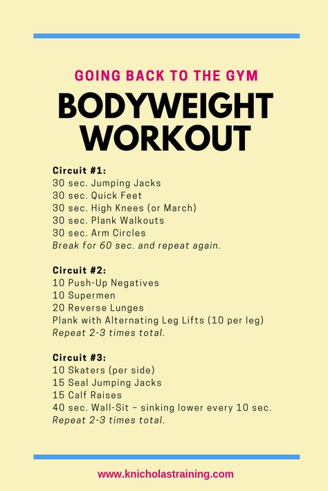 Heading Back to the Gym: Bodyweight Workout — Karen Nicholas Training Camping Workouts, Partner Workouts, Ladder Workout, Healthy Thoughts, Calf Exercises, Back To The Gym, Fitness Routines, Tabata Workouts, Exercise Plan