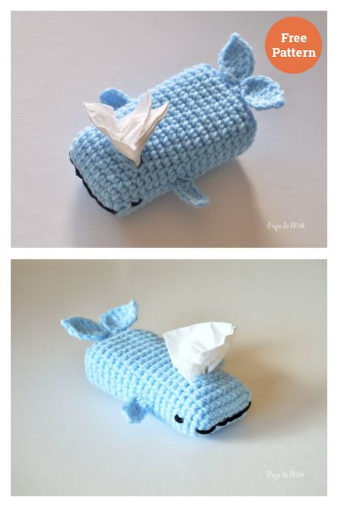 Whale Tissue Cozy Free Crochet Pattern Tissue Box Crochet Pattern Free, Tissue Holder Crochet, Crochet Tissue Holder, Crocheted Decorations, Amigurumi Techniques, Plushie Ideas, Table Gifts, Crochet Whale, Christmas Crochet Patterns Free