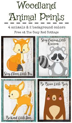 The Cozy Red Cottage: Free Woodland Animal Prints (Floral Set) Woodland Animals Printables, Baby Boy Nursery Woodland, Cute Forest Animals, Woodland Theme Baby, Woodland Creatures Baby Shower, Enchanted Forest Party, Woodland Nursery Boy, Woodland Animals Theme, Animal Printables