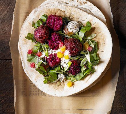 Beetroot Falafel, Beetroot Recipes, Falafel Recipe, Doner Kebab, Falafels, Bbc Good Food Recipes, Food Magazine, Tahini, Vegetarian Dishes