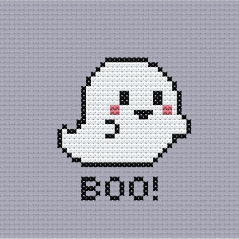 Cute Easy Cross Stitch Patterns, Mini Ghost Cross Stitch, Cute Ghost Cross Stitch, Easy Halloween Cross Stitch Patterns, Easy Cross Stitch Patterns For Beginners Free, Cross Stitch Easy Pattern, Small Halloween Cross Stitch Patterns, Easy Cross Stitch Patterns For Beginners, Cross Stitch Halloween Patterns