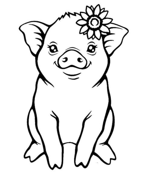 Pigs To Draw, Pig Cartoon Drawing, Easy Pig Drawing, Pig Tattoo Ideas, Pig Drawing Easy, Pig Decorations, Pig Coloring Pages, Chicken Coloring Pages, Animal Line Drawings