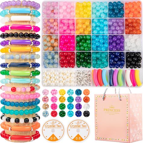 PRICES MAY VARY. 【1060 Pcs 8mm Glass Beads Kit】- A Must For Jewelry Making Lover. A Box Of About 792 Pcs 8mm Round Glass Beads In 24 Colors And 200pcs Pearl Beads, 2 Elastic Strings, Exquisite Gift Bags. We Add The 50pcs Spacer Beads And 18pcs Acrylic Tube Beads, Which Will Enrich Your Bracelets Styles Making Them Unique. (Everything Shown In The Picture Contains) It Is A Fun And Creative Way To Express Your Personality And Style. 【High Quality Glass Round Beads】- Our Glass Beads Are Made Of Hig Craft Necklace, Beads Kit, Glass Beads Bracelet, Bracelet Making Kit, Making Bracelets With Beads, Beginner Crafts, Acrylic Tube, Beaded Boxes, Bracelet Kits