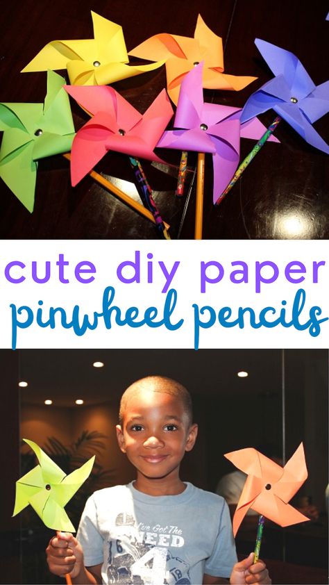 DIY paper pinwheel pencils craft - how to make a pencil pinwheel Pinwheel Crafts For Kids, Storybook Village, Make A Pinwheel, How To Make Pinwheels, Butterfly Snacks, Pinwheel Craft, Paper Pinwheels, Diy Pinwheel, Pencil Crafts