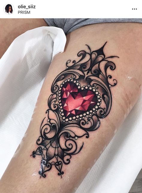 Ruby Tattoo, Guys Instagram, Thigh Tattoo Men, Lace Tattoo Design, Gem Tattoo, Ruby Flower, Jewel Tattoo, Ring Finger Tattoos, Anklet Tattoos