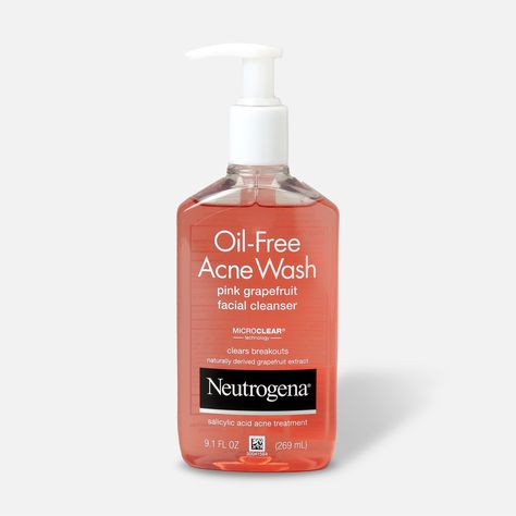 Neutrogena Pink Grapefruit, Neutrogena Oil Free Acne Wash, Oil Free Acne Wash, Acne Facial Wash, Neutrogena Oil, Salicylic Acid Acne, Grapefruit Oil, Acne Facial, Facial Moisturizers