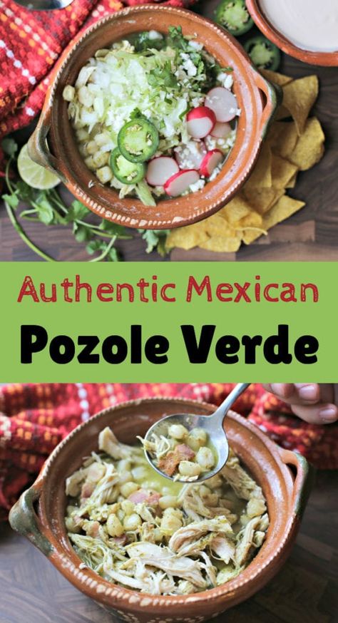 Pozole Verde Recipe Pork, Authentic Pozole, Pozole Rojo Recipe, Pozole Verde Recipe, Pork Verde, Mexican Pozole, Verde Soup, Pork Posole, Latino Recipes