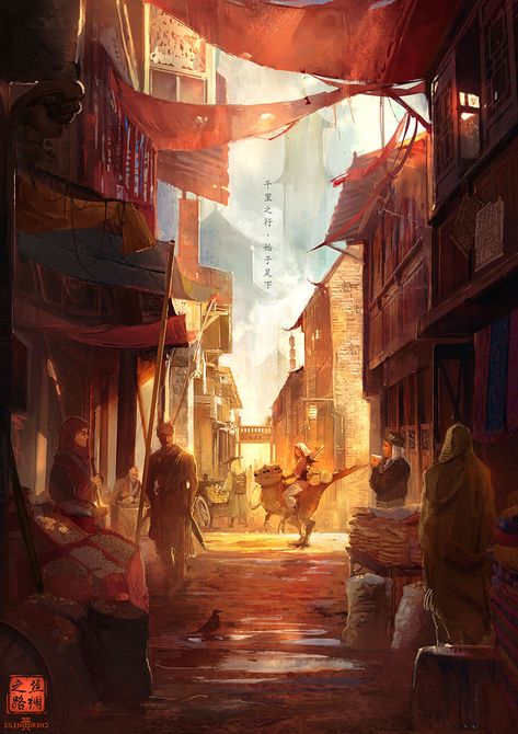 ArtStation - The Silk Road, Eilene Cherie Desert Market, Fantasy Road, Desert Town, Fantasy Town, Arte Punk, The Silk Road, Fantasy City, Fantasy Setting, Fantasy Places