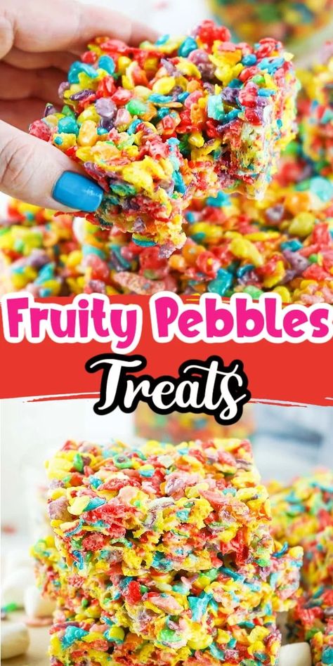 Fruity Pebbles Marshmallow Treats, Fruity Pepples Rice Krispies Recipe, Fruit Pebbles Rice Crispy Treats, Fruity Pebbles Rice Crispy Treats Recipe, Fruity Pepples, Fruity Pebble Bars, Fruity Pebbles Rice Crispy Treats, Fruity Pebbles Treats, Dessert Bars Recipes Easy