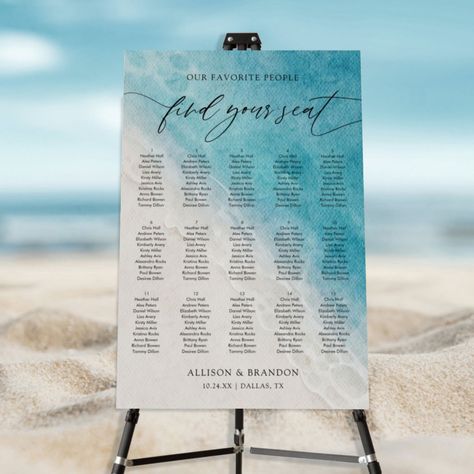 Beach Wedding Table Assignments, Wedding Table Assignments, Beach Wedding Tables, Table Seating Chart, Table Assignments, Beachy Wedding, Ocean Wedding, Watercolor Ocean, Beach Wedding Decorations