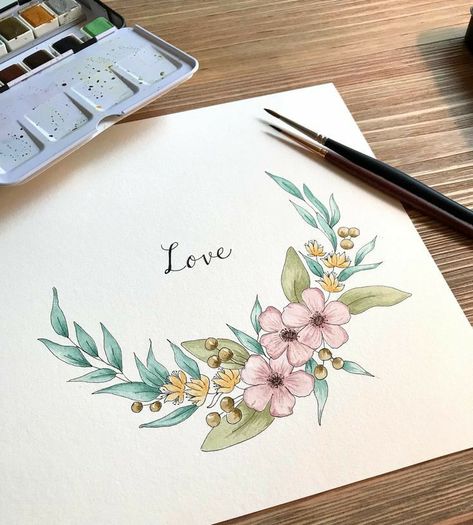 Bond Paper Design, Wreath Drawing, Watercolor Flower Art, Pola Sulam, 수채화 그림, Bullet Journal Art, Wreath Watercolor, Watercolor Flowers Paintings, Bullet Journal Inspiration