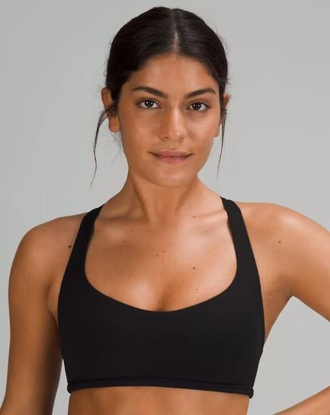 Lululemon designed this light-support, low-coverage bra to keep us covered in all our yoga classes. The open neckline and strappy back give us plenty of room to flow, twist and sweat. Sweat-wicking, four-way stretch Luxtreme fabric is cool to the touch and fits like a second skin. Luxtreme. Fastening: Pull-On Free To Be Bra, Outfit Inso, Running Bra, Lululemon Free, Comfy Bra, Coverage Bras, Gym Fits, Strappy Sports Bras, B Cup