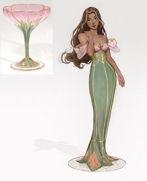 tasia on Twitter: "flora from winx inspired by this champagne glass… " Dress Art Reference, Fairy Dress Drawing, Cartoon Art Reference, Cute Character Drawings, Dress Art Design, Tasia M S, Gown Drawing, Fairy Design, Anime Fashion