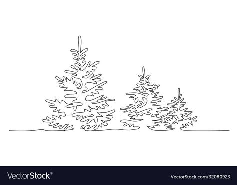 Minimalist Christmas Drawing, One Line Tree, Forest Line Drawing, Andrew Tattoo, Continous Line Drawing, Christmas Line Art, Tree Line Drawing, Animal Stencil Art, Line Vector