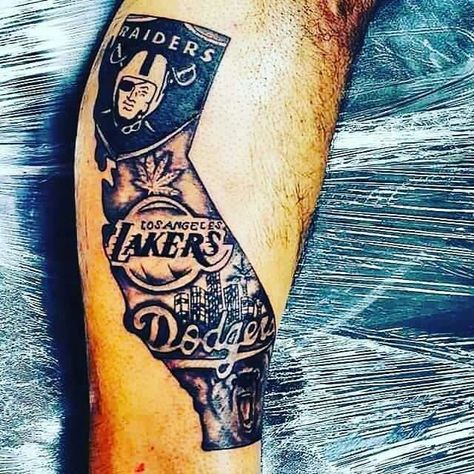 Dodgers Tattoo, Los Angeles Dodgers Tattoo, Raiders Tattoos, Basketball Tattoos, Aztec Artwork, Mayan Tattoos, Barber Tattoo, Los Angeles Tattoo, Brown Pride