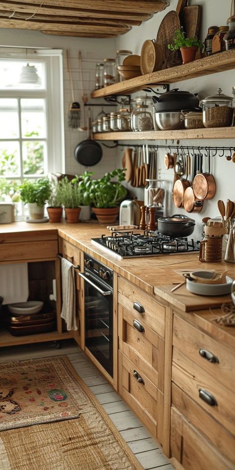 Retro Rustic Kitchen, Small Rustic Kitchen, Traditional Rustic Kitchen, Rural Kitchen, Rustic Kitchen Ideas, Modern Properties, Country Style Decor, Rustic Kitchen Decor, Home Organisation