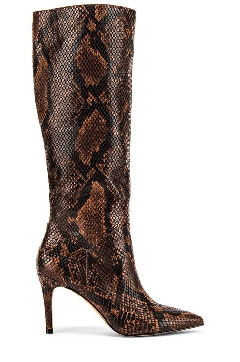 Steve Madden Kinga Boots in Brown Snake Snake Skin Boots Outfit, Snakeskin Boots Outfit, Snake Skin Boots, Chocolate Brown Dress, Neutral Bag, Brown Snake, Snakeskin Boots, Animal Print Scarf, Pearl Bag