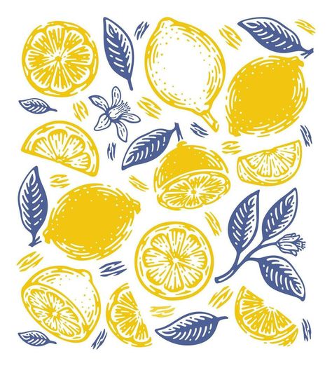 Single Pattern of doodle hand drawn lemon. Lemon Branch Illustration, Lemon Vintage Illustration, Lemon Digital Art, Lemon Art Illustration, Lemon Slice Drawing, Lemons Drawing, Lemon Doodle, Ceramic Design Ideas, Lemon Graphic