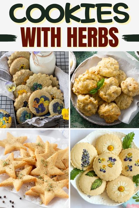 Baking With Fresh Herbs, Herb Cookies Recipes, Cottagecore Cookie Recipe, Herbal Cookie Recipes, Herb Shortbread Cookies, Baking With Herbs, Desserts With Herbs, Summer Cookie Recipes Easy, Cookies With Herbs