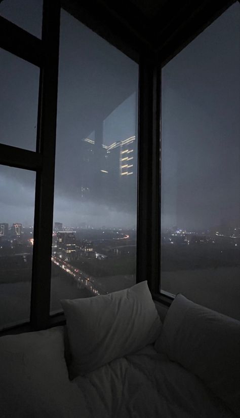 Rainy Room Aesthetic Night, Rainy Night Bedroom Aesthetic, Sky Blue Bedroom Aesthetic, Modern Penthouse Luxury New York City, Iphone Wallpaper Bedroom, Where Would You Nap The Hardest, Quiet Room Aesthetic, Rainy Bedroom Aesthetic, Rainy Day Apartment