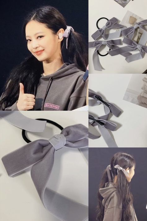 Jennie's Grey Ribbon (Elastic/Clip): 14.5x11.5cm Set of 2 Jennie's White Ribbon: 10x8cm Set of 2 Rose's Grey Long Ribbon: 14.5x20cm If you feel the ribbon length is not ideal for you, you can just cut it :) But make sure you seal the ribbon end with a lighter Ribbon Clip, Long Hair Wigs, Grey Ribbon, Ribbon Ends, Ribbon Hairstyle, White Ribbon, Short Bob Hairstyles, Blackpink Fashion, Short Bob