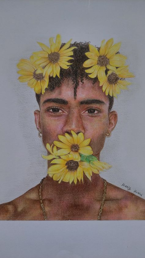 Yellow Flower Aesthetic, Art Colored Pencil, Color Pencil Sketch, Sunflower Drawing, Pencil Artwork, Prismacolor Art, Art Pins, Colored Pencil Artwork, Drawing Face