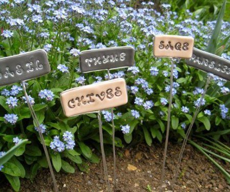 Clay Plant Markers, Polymer Clay Garden, Garden Markers Diy, Gardening Magazine, Garden Plant Markers, Clay Garden, Clay Plant, Herb Markers, Plant Signs