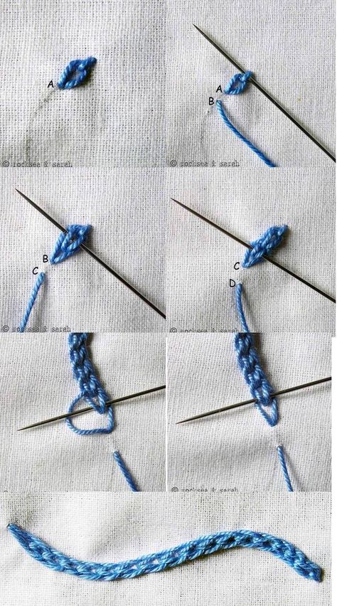 braided chain stitch Sulaman Pita, Projek Menjahit, Embroidery Stitches Beginner, French Knot Embroidery, Pola Bordir, Diy Broderie, Sew Ins, Basic Embroidery Stitches, Hand Embroidery Tutorial