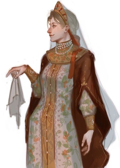 by zirrrra Fantasy Russian Outfits, Princess Concept Art, Russian Clothes, Russian Traditional Clothing, Slavic Clothing, Russian Clothing, Arte Peculiar, Russian Culture, Russian Woman