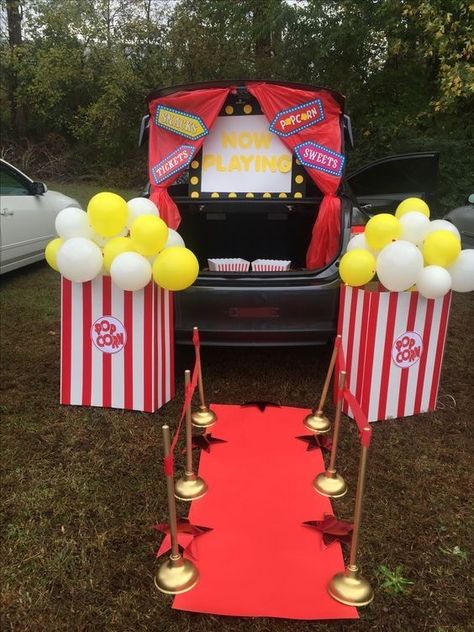 Church Trunk, Trunker Treat Ideas, Halloween Car Decorations, Trunk Or Treat Ideas, Treat Ideas, Movie Themes, Trunk Or Treat, Movie Theater, Fall Fun