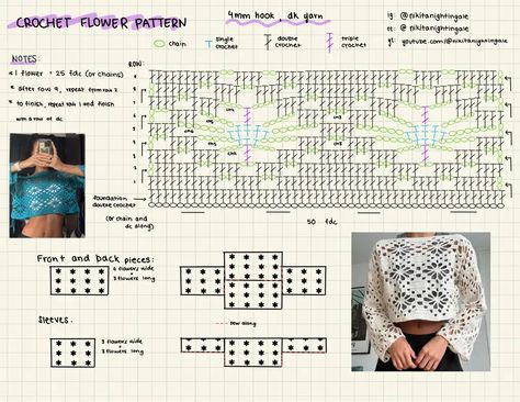 crochet flower top pattern.pdf - Dysk Google Crochet Flower Sweater, Flower Crochet Top, Crochet Flower Top, Crochet Blouse Free Pattern, Sweater Tutorial, Granny Square Crochet Patterns Free, Flower Sweater, Mode Crochet, Crochet Tops Free Patterns