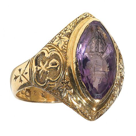 An amethyst English Bishop seal ring ❤ liked on Polyvore featuring jewelry, rings, carved ring, amethyst jewellery, signet ring, engraved rings and engraved signet rings Clergy Rings, Mystic Rings, Bishop Ring, Mens Signet Ring, Ancient Jewels, Chi Rho, Seal Ring, Historical Jewellery, Medieval Jewelry