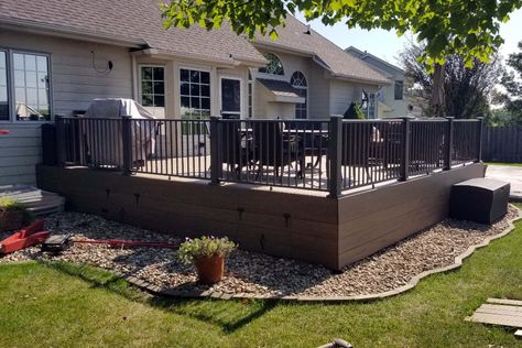 Composite Timbertech Deck with Under Deck Skirting - Deck - Other - by Deck & Drive Solutions | Houzz Deck Flooring Ideas, Under Deck Skirting, Under Deck Skirting Ideas, Deck Skirts, Table Skirting Ideas, Deck Skirting Ideas, Skirting Ideas, Glass Railing Deck, Deck Skirting