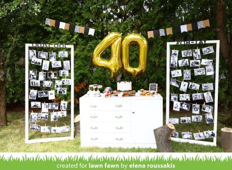 A Clever 40th Birthday Celebration with Elena! - Lawn Fawn Birthday Centerpiece For Men, 40 Birthday Decor, 40 Birthday Men, 40th Birthday Bbq, Diy 40th Birthday Decorations, 40th Birthday Celebration Ideas, 40th Birthday Centerpieces, 40th Birthday Wishes, Decades Party