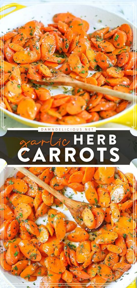 GARLIC HERB CARROTS, thanksgiving side dishes, thanksgiving dinner recipes Stovetop Carrots, Herb Carrots, Thanksgiving Carrot Recipe, Carrot Recipes Side Dishes, Mix Vegetable Recipe, Carrot Dishes, Baby Carrot Recipes, Carrots Side Dish, Carrots Recipe