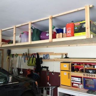 Wasted Space: High Garage Storage Shelves : 8 Steps (with Pictures) - Instructables Diy Overhead Garage Storage, Garage Storage Plans, Easy Garage Storage, Garage Ceiling Storage, Garage Wall Storage, Garage Storage Inspiration, Roof Storage, Garage Organisation, Garage Atelier