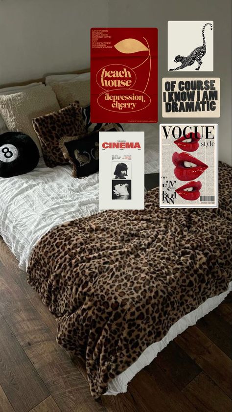 Lepord Print Room Aesthetic, Cheetah Print Room Aesthetic, Cheetah Print Room Decor, Brown Room Ideas, Cheetah Print Room, 80s Style Bedroom, Cheetah Aesthetic, Jazz Room, Leo Energy