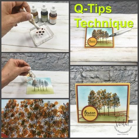 Q-Tips® Pointillism Technique Sheltering Tree Stamp Set, Split Coast Stampers, Simple Cards Handmade, Fancy Words, Paper Craft Tutorials, Tree Stamp, Card Making Tips, Winter Wood, Wink Of Stella