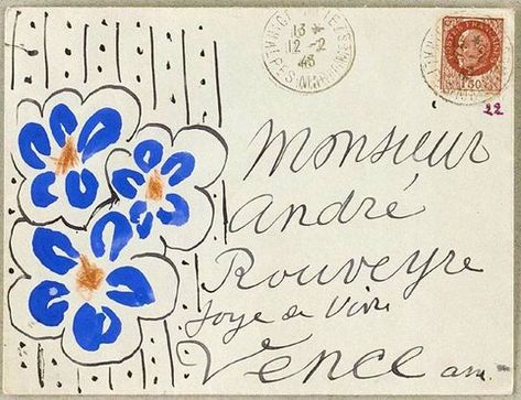 Decorated Envelopes, Envelope Art, Mail Art, Letter Art, Henri Matisse, Blue Flowers, Hand Lettering, Sketch Book, Illustration Art