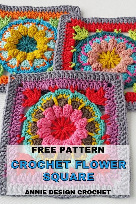 A Free Pattern for a Beautiful Crochet Flower Square with a photo tutorial step by step instructions. Perfect for creating blankets and using up your yarn scraps! Crochet Scrap Yarn Projects Free Pattern Square Blanket, Crochet Granny Square Ideas, Flower Crochet Square, Crochet Granny Square Flower, Beginners Crochet Patterns, Crochet Flower Square, Scrap Yarn Projects, Flower Granny Square Crochet, Crochet Blanket Border