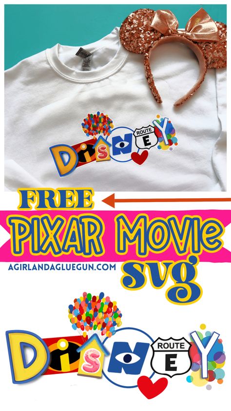 This Disney Pixar cut file has 6 of my favorite movies portrayed! This SVG is so cute as a sweatshirt or a sticker! Cricut Disney Svg, Pixar Shirt Ideas, Disney Shirt Ideas, Disney Svg Free, Disney Projects, Disney Fits, Disney 2023, Movie Crafts, Preschool Crafts Fall