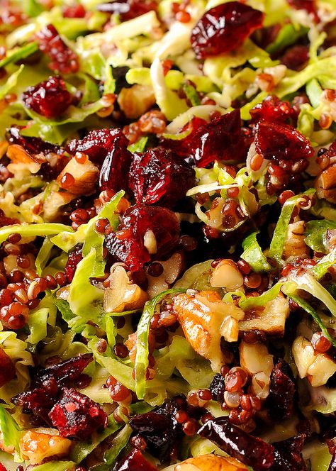 Warm Quinoa and Brussels Sprout Salad in Honey Mustard Vinaigrette Packed Salad, Shaved Brussel Sprouts, Brussels Sprout Salad, Cook Quinoa, Mustard Vinaigrette, Sprout Salad, Honey Mustard Vinaigrette, Cranberry Salad, Warm Salad