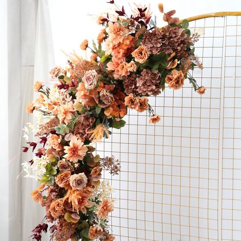 Rust And Green Wedding Flowers, Terracotta Dusty Rose Wedding, Retro Wedding Flowers, Wedding Tunnels, Circular Arch, Arch Wedding Backdrop, Peach Terracotta, Rose Peonies, Classic Wedding Bouquet