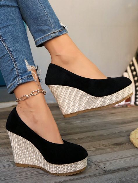 New Women's Fashion One-Buckle Black Velvet Casual Thick Bottom Wedge Loafers Black Vacation    Halloween,Plain,Plants   Spring/Fall,Winter Women Shoes, size features are:Bust: ,Length: ,Sleeve Length: Black Vacation, Platform Espadrille Sandals, Wedge Loafers, Platform Wedge Heels, Boots Women Fashion, Women's Shapewear, Womens Boots Ankle, Maternity Bag, Winter Women