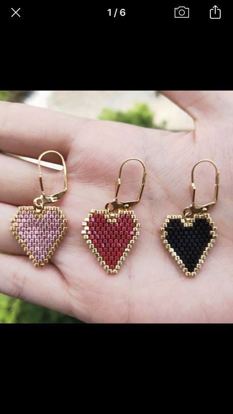 Woman Friendship, Miyuki Beads Pattern, Beaded Jewelry Bracelets, Heart Earring, Brick Stitch Earrings, Bead Loom Bracelets, Beaded Earrings Patterns, Miyuki Beads, Delica Beads