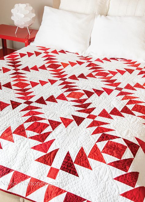 Large Blocks Create a Striking Quilt in Red and White - Quilting Digest Red White Quilt Patterns, Red And White Quilt Patterns, Red White Quilt, Red Zinger Quilt Pattern, Modern Red And White Quilts, Quilt Sewing Room, Red And White Sampler Quilts, Two Color Quilts, Red And White Quilts