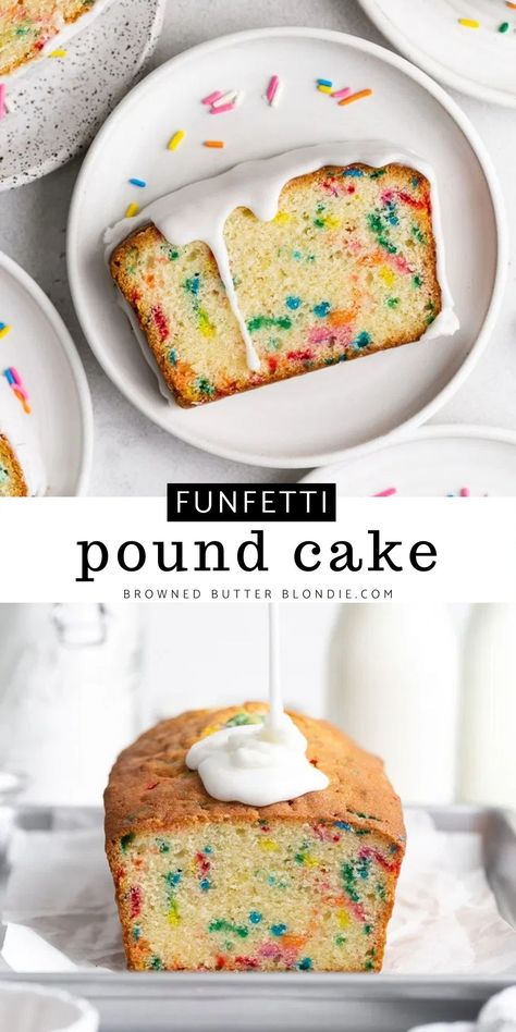 Rainbow Pound Cake, Birthday Cake Pound Cake, Funfetti Loaf Cake, Funfetti Pound Cake, Cake Batter Recipes, Glaze For Cake, Tasty Bread Recipe, Easter 2024, Cake Video