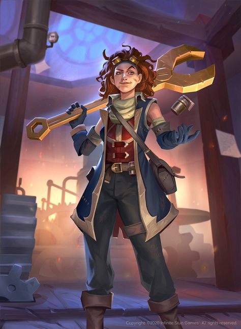 ArtStation - Champion of Kreya, Engineer and Treant., hendry iwanaga Mighty Mutanimals, Steampunk Engineer, Engineer Clothes, Steampunk Mechanic, Dnd Backgrounds, Female Engineer, Fantasy Heroes, Character Design Girl, Photo Editing Tutorial