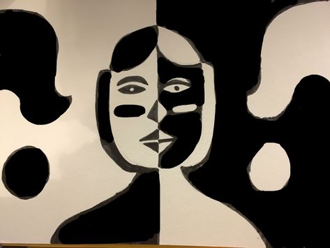 The black and white are opposite of each other's place at each half of the piece White Drawing, Africa Art, Black And White Art, Elements Of Design, White Art, Human Silhouette, Art Work, Simple Designs, The Black