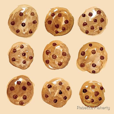 Watercolor Chocolate Chip Cookies, Cookie Watercolor, Watercolor Animation, Pastry Workshop, Watercolor Chocolate, Harry Potter Birthday Cards, Watercolor Cookies, Watercolour Inspiration, Harry Potter Birthday